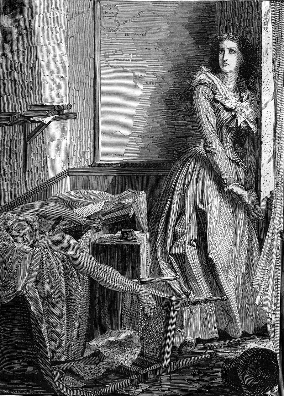 Atentát na Jean Paul Marat (1743-1793) Charlotte Corday (1768-1793), dne 13. července 1793 v Paříži. Rytina z roku 1860. od Unknown artist