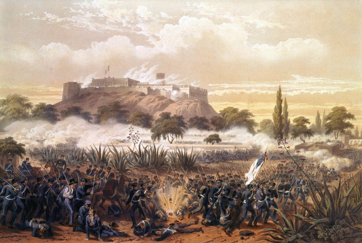 Útok na Chapultepec v září 1847 během války mezi Spojenými státy a Mexikem. Rytina z roku 1850. od Unknown artist