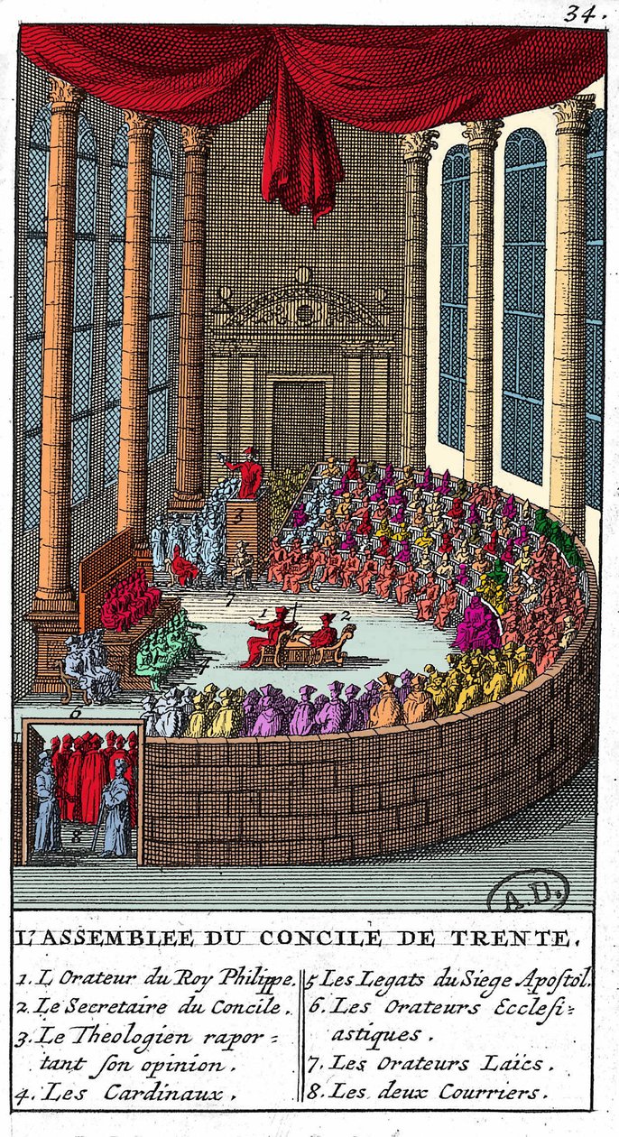 Sněm Tridentského koncilu (1545 - 1563), rytina 1706. od Unknown artist