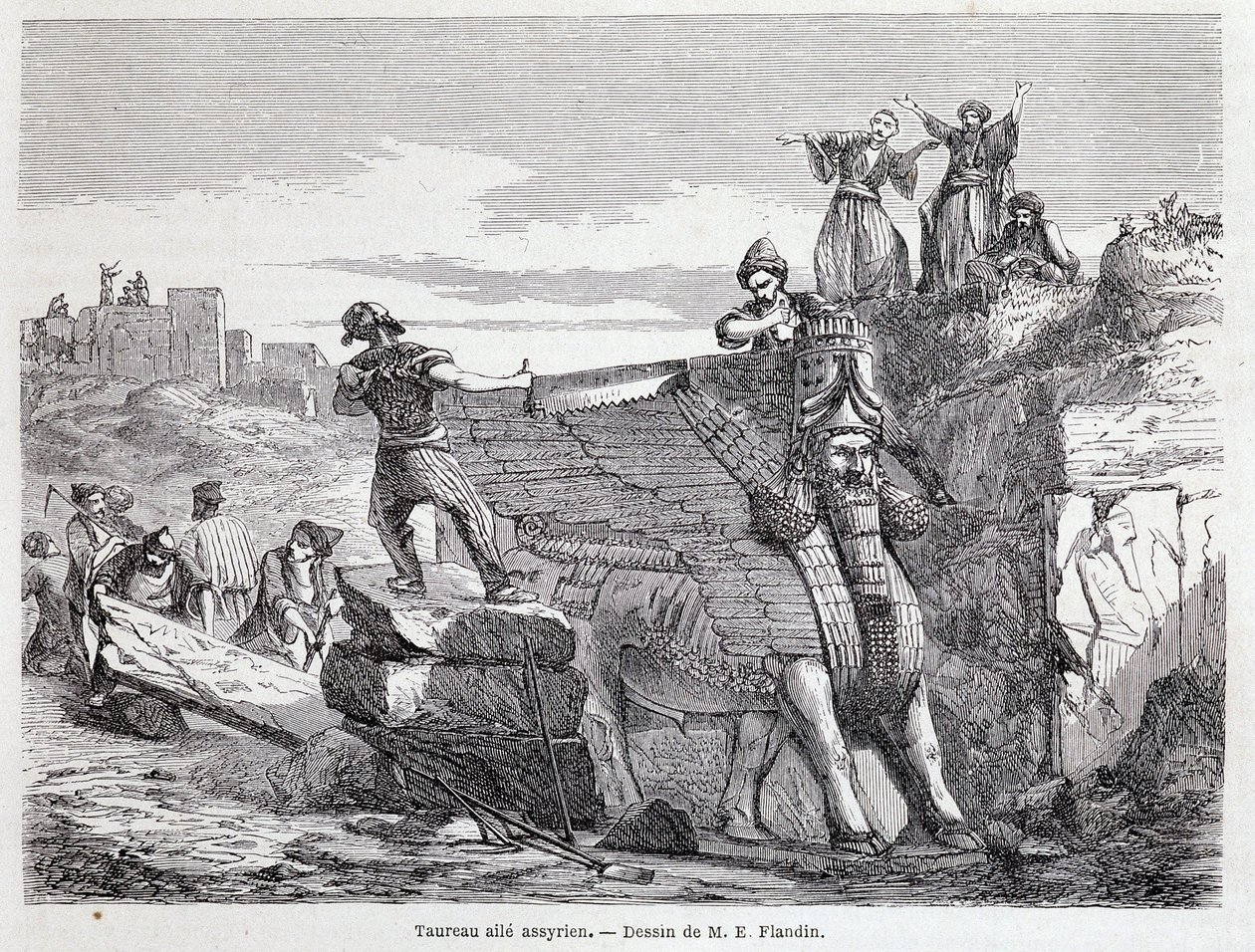 Asyrský okřídlený býk na místě Ninive - v “” Tour du monde”” 1. sem. 1863. od Unknown artist