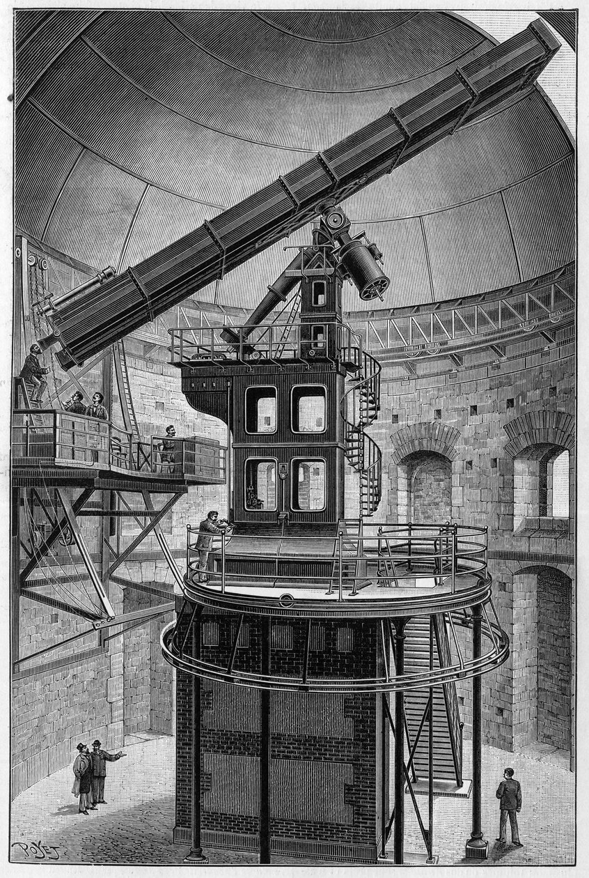 Astronomické brýle pana Janssena, člena Institutu, ředitele Observatoře pro fyzikální astronomii v Meudonu. Rytina v „“ La Nature: revue des sciences et de leurs applications aux arts et a l
