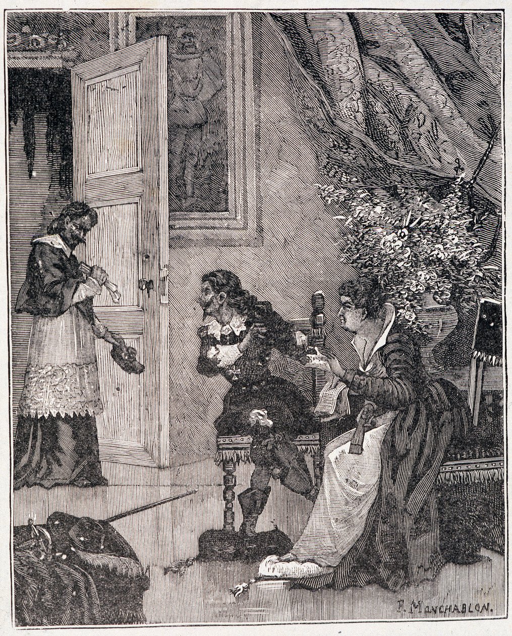 V době, kdy Marie de Medicis hájila svou věc, vstoupil kardinál (Journee des dupes), ilustrace v „Paris a travers les siecles“ od Kenouillaca od Unknown artist