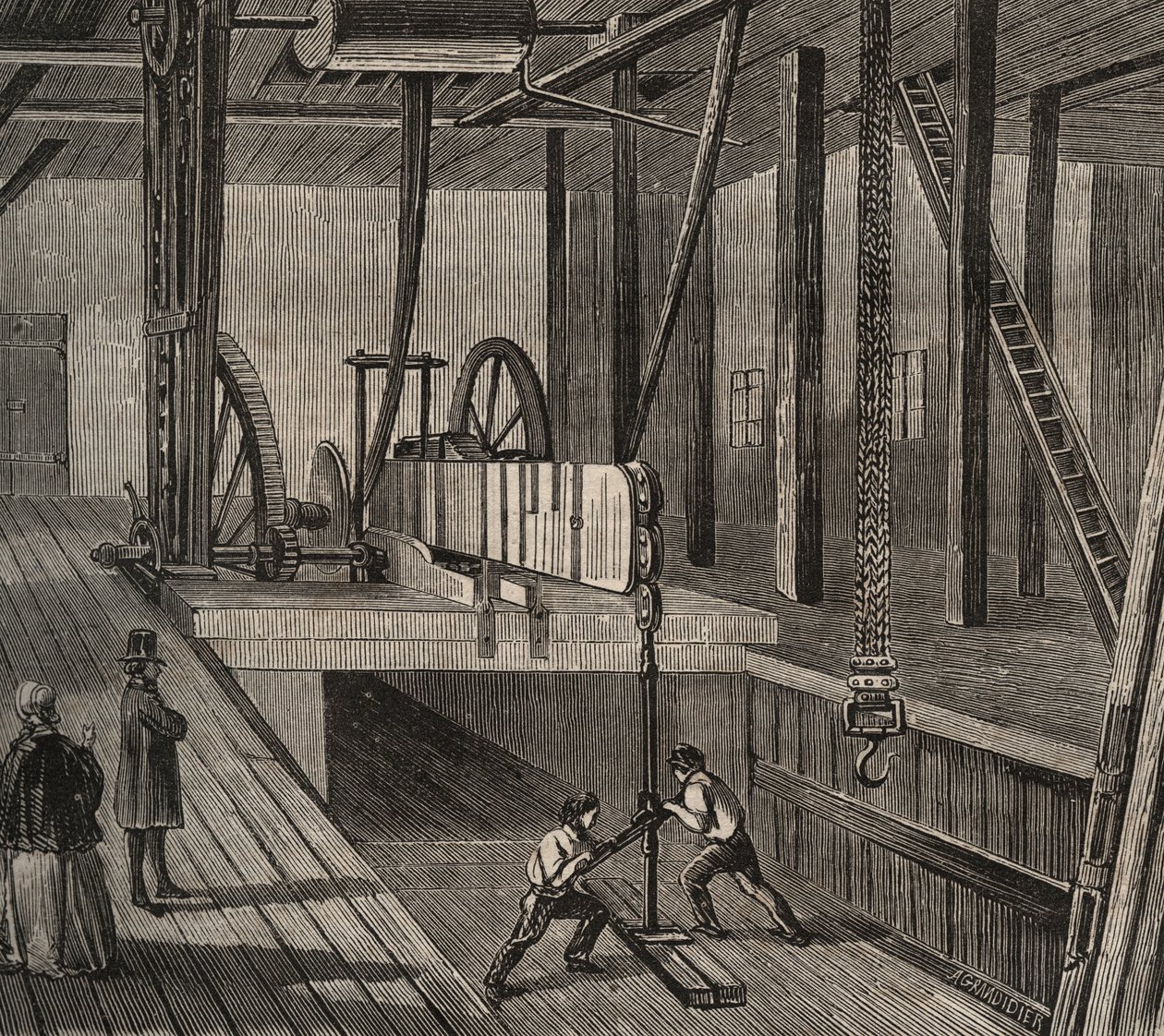 Atelier de drilling du well artesian de Passy. Rytina z roku 1856 v „Le Musee Des Sciences““ od Unknown artist