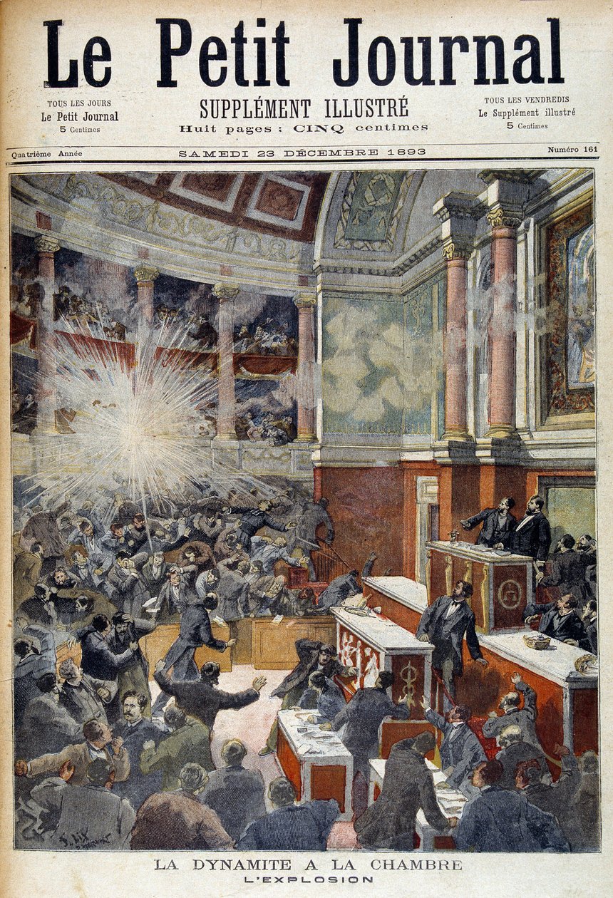 Útok v Poslanecké sněmovně. Exploze způsobená bombou, kterou pózoval anarchista Auguste Vaillant (1861-1894). v “” Le Petite journal””, 23.12.1893 od Unknown artist