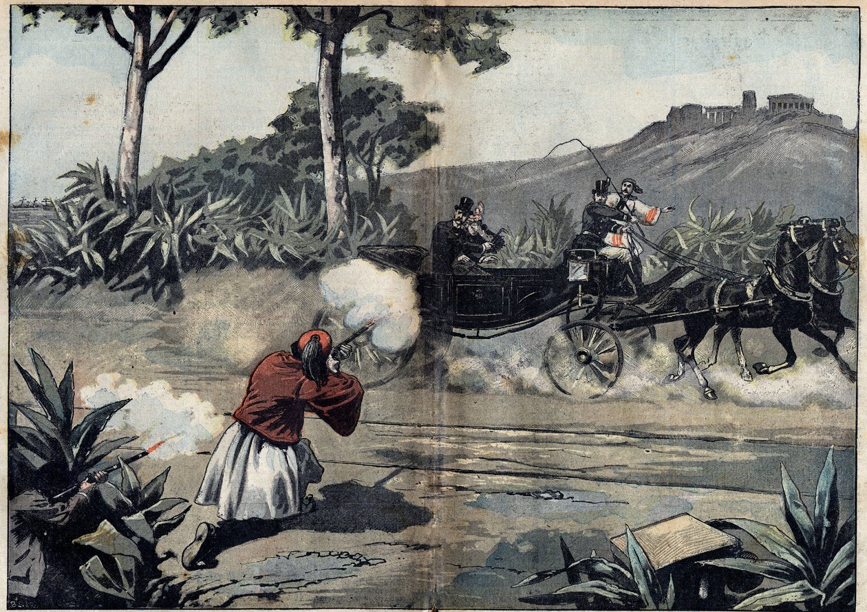 Útok na Jiřího I., řeckého krále a jeho dceru – 20. února od Unknown artist