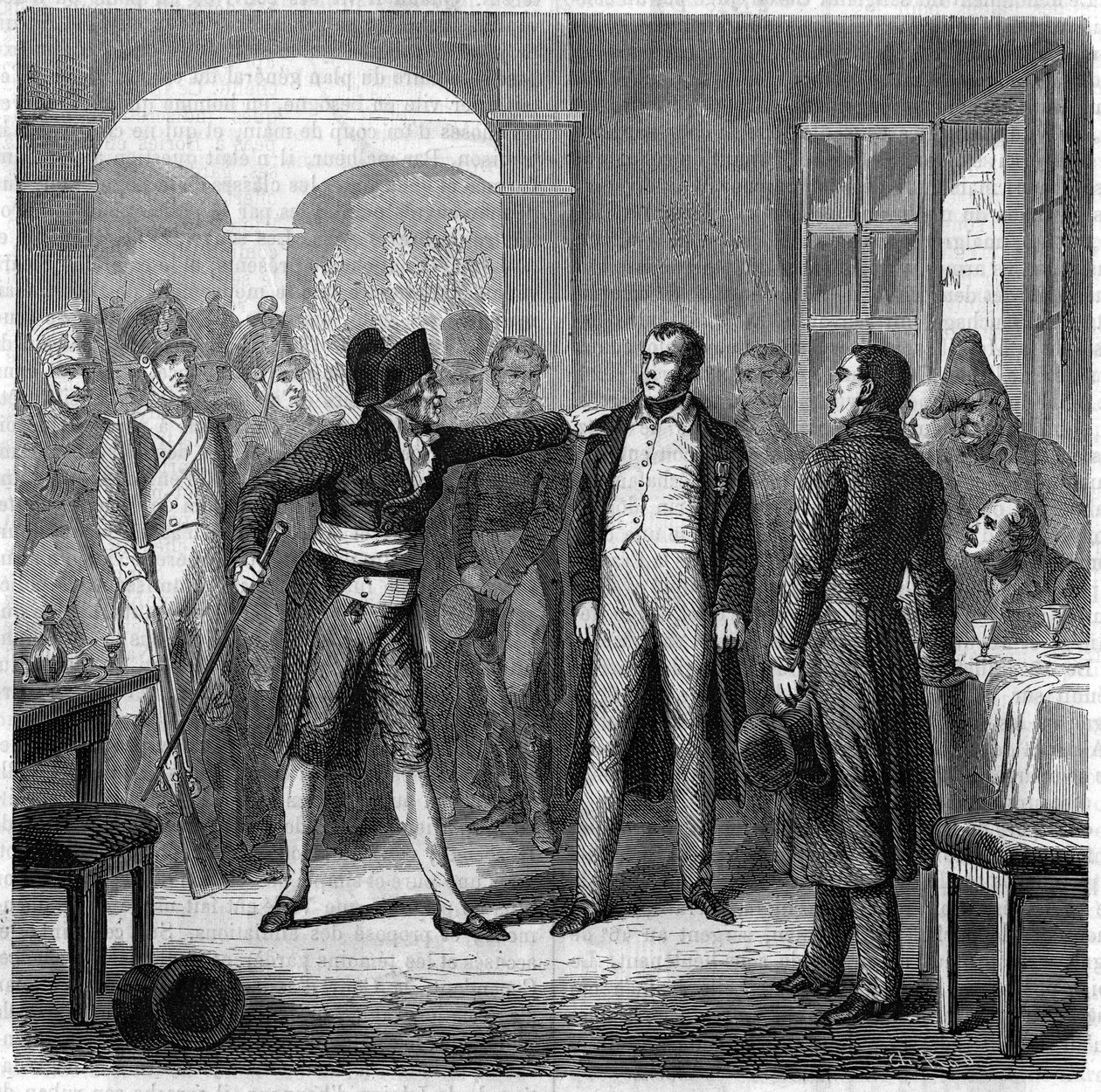 Pokus o povstání města Toulon: zatčení Carbonara (uhlíře) Armanda Valleho, bývalého kapitána napoleonských Armees v roce 1822. od Unknown artist