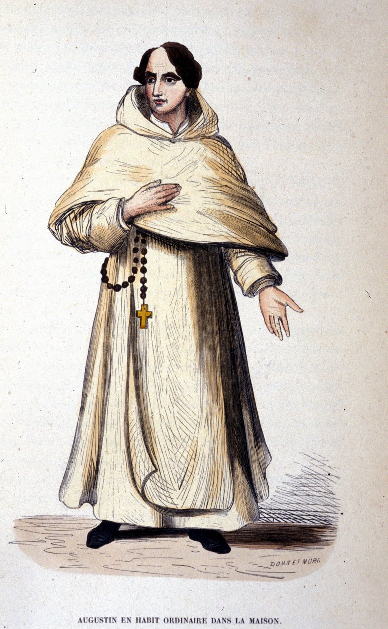 Augustin v obyčejném oděvu, řeholní podle pravidel svatého Augustina. Rytina 19. století. od Unknown artist