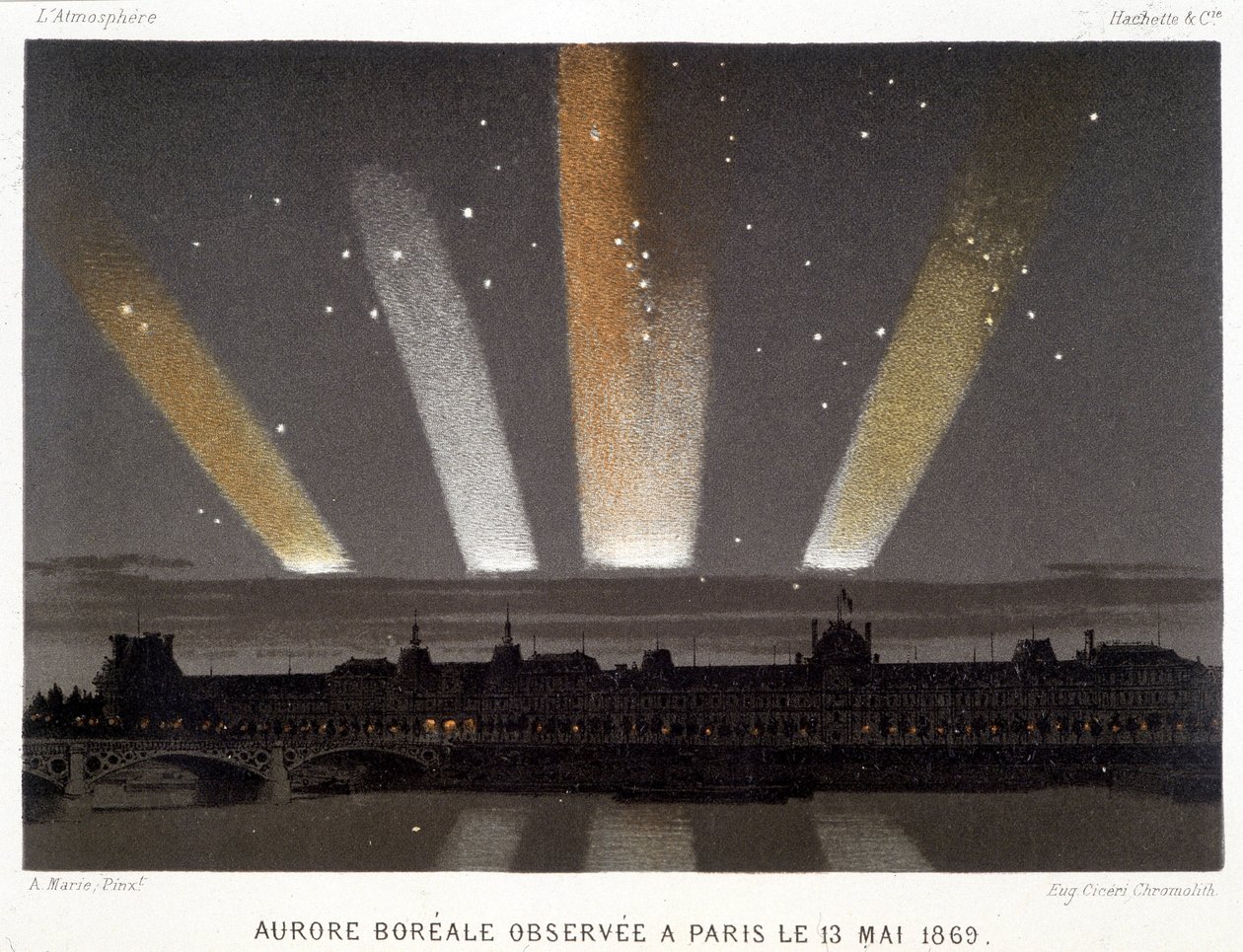 Aurora Borealis pozorovaná v Paříži 13.5.1869 - v „“magnetismu a elektřině”” od Amédée Guilleminové od Unknown artist