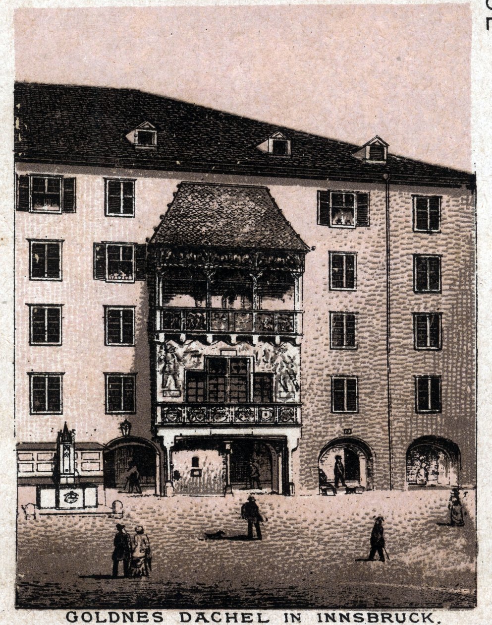 Rakouské Tyrolsko: pohled z balkónu říká Zlatá střecha (Goldnes Dachel) v Innsbrucku. v „“ Svět ilustruje 168 pohledů““ Nedatováno (konec 19. století) od Unknown artist