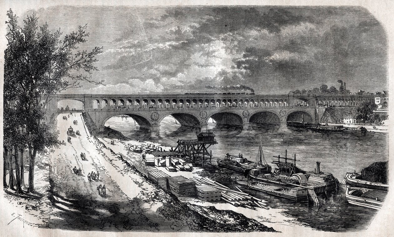 Auteuil viadukt (Point du Jour Bridge) v roce 1867 od Unknown artist