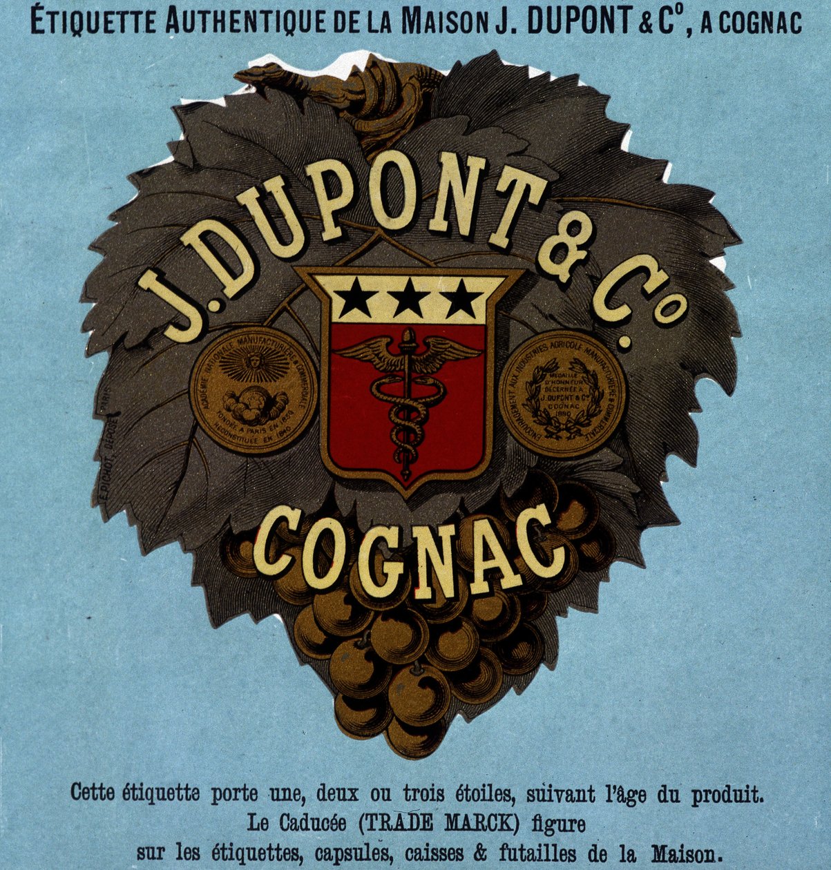 Autentická etiketa J. Dupont & C¡, Cognac. vydání z roku 1882 od Unknown artist