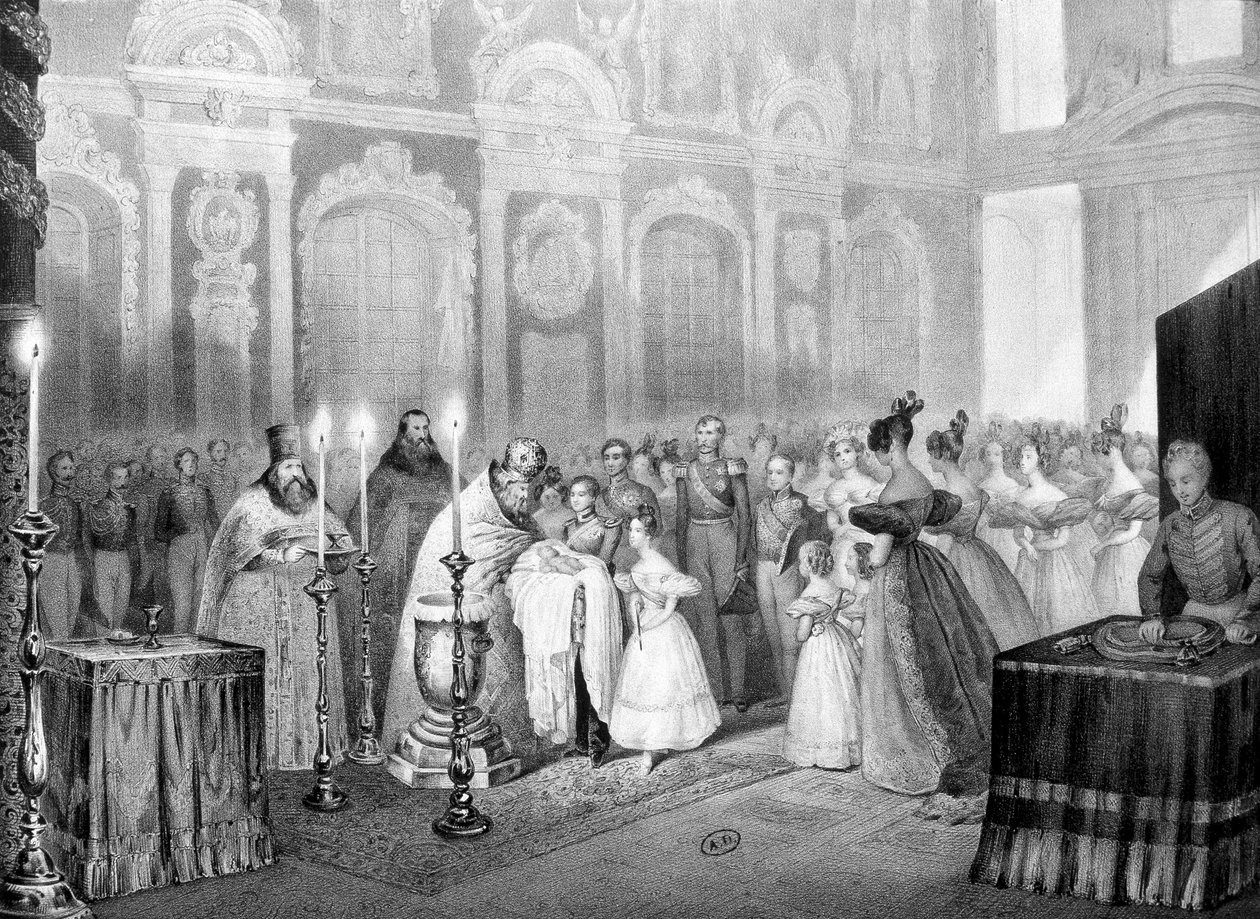 Křest velkovévody Nicolase (budoucího Mikuláše 1.) - rytina od Unknown artist