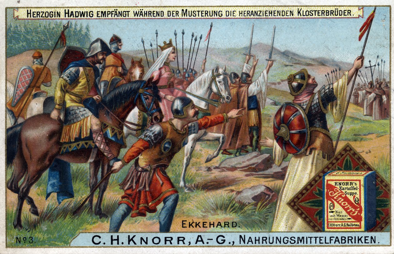 Invaze barbarů - Během kontroly vojsk vévodkyně Hadwig přijímá mnichy, kteří se blíží v pozadí. od Unknown artist