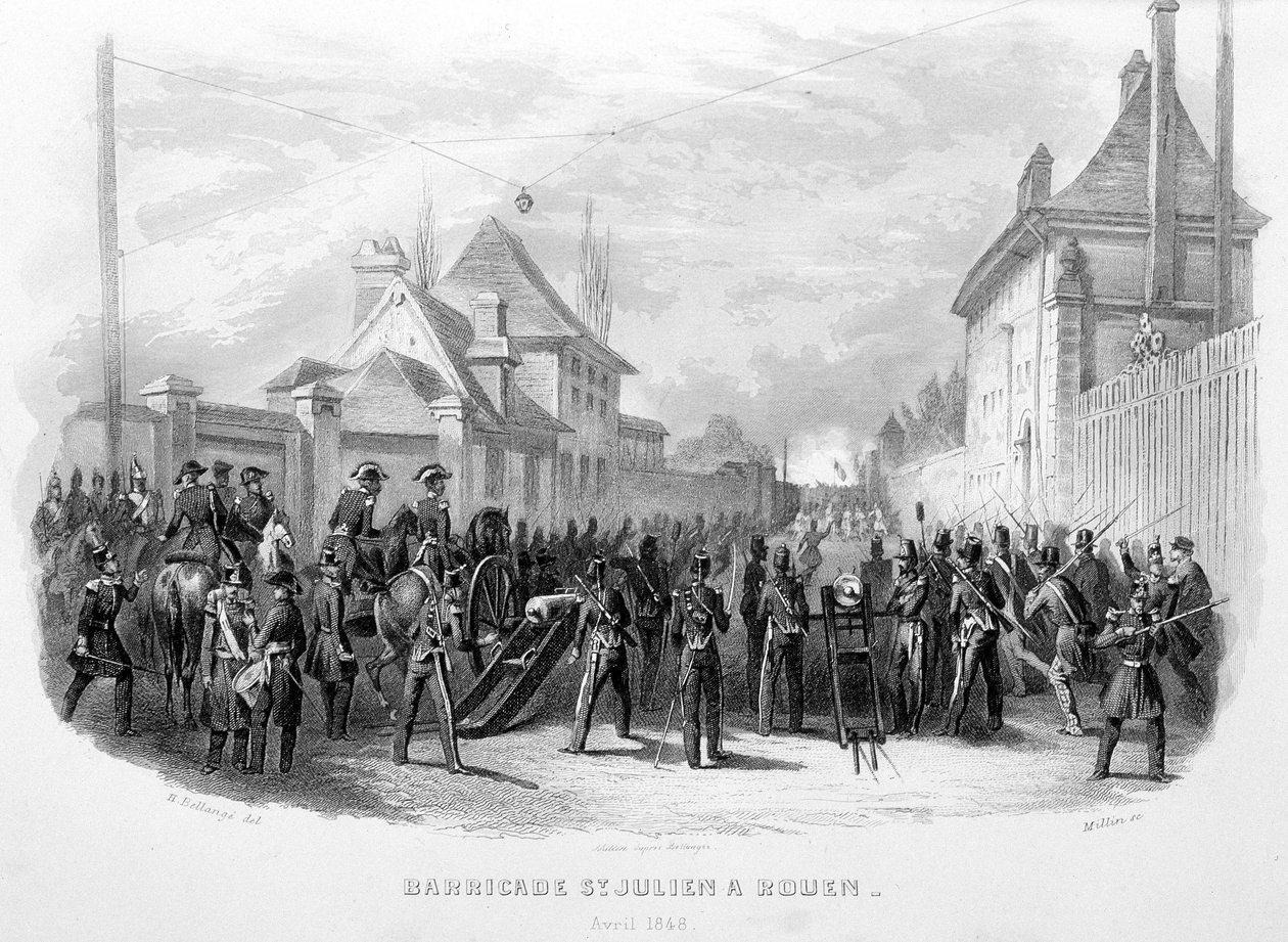 Barricade Saint Julien v Rouen, duben 1848 - ve „Fasttes de Gardes Nationales de France““ od Unknown artist