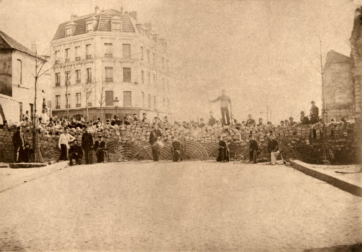 Barikáda ve výšinách Menilamount, Paříž, březen 1871 od Unknown artist
