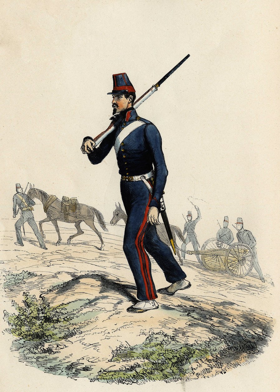Francouzský armádní horský dělostřelecký prapor v Alžírsku v roce 1830, v „Starověké a moderní Alžírsko“ od Leona Galiberta od Unknown artist