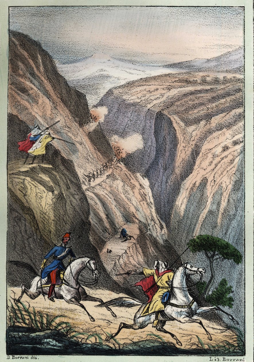 Bitva u Teniah of Mouzaìa, v průsmyku Mount Atlas mezi francouzskými jednotkami a arabským odporem od Unknown artist