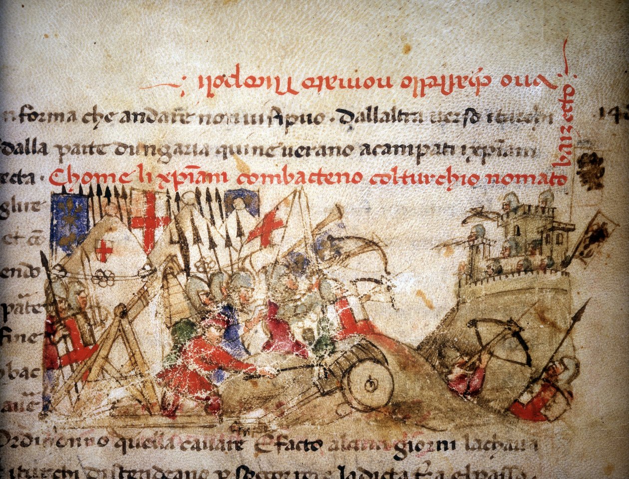 Bitva u Nicopolis: porážka křesťanů Bayazidem I. (Turecko), 28. 9. 1396 - v „“ Croniche del Sercambi“, kolem roku 1400. Národní archiv, Lucca. od Unknown artist