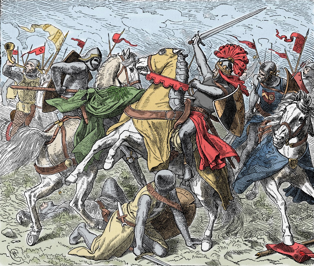 Bitva na Elsteru: Rudolf Švábský smrtelně zraněn - Vzpoura Sasů (1073-1075): Rodolph z Rheinfeldenu (asi 1025-1080), vévoda ze Švábska a antikrál Římanů je smrtelně zraněn v bitvě u Elsteru, proti vojskům Jindřicha IV od Unknown artist