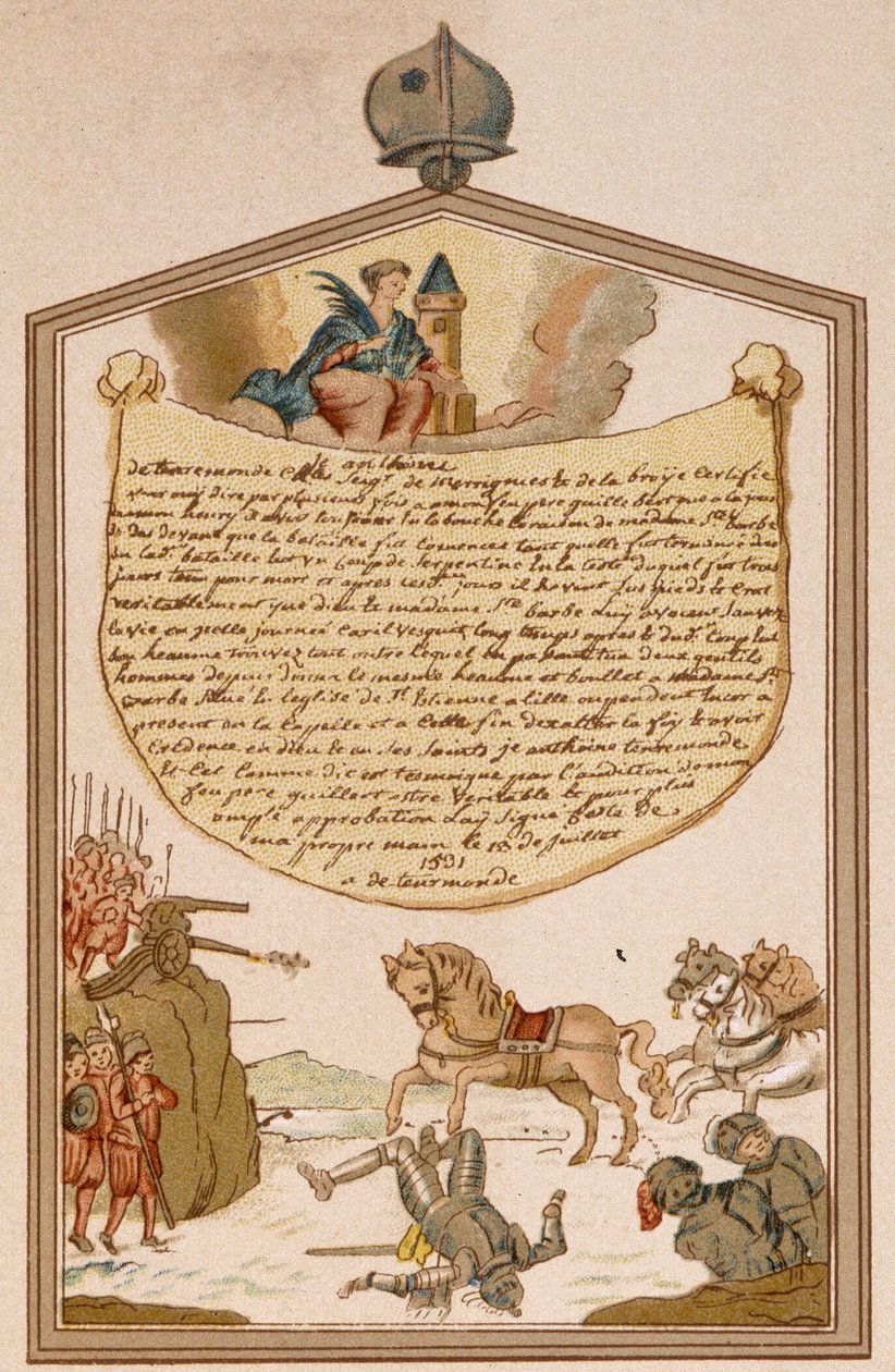 Bitevní scéna s dělem ve středověku - ex-voto Saint Barbe od Unknown artist
