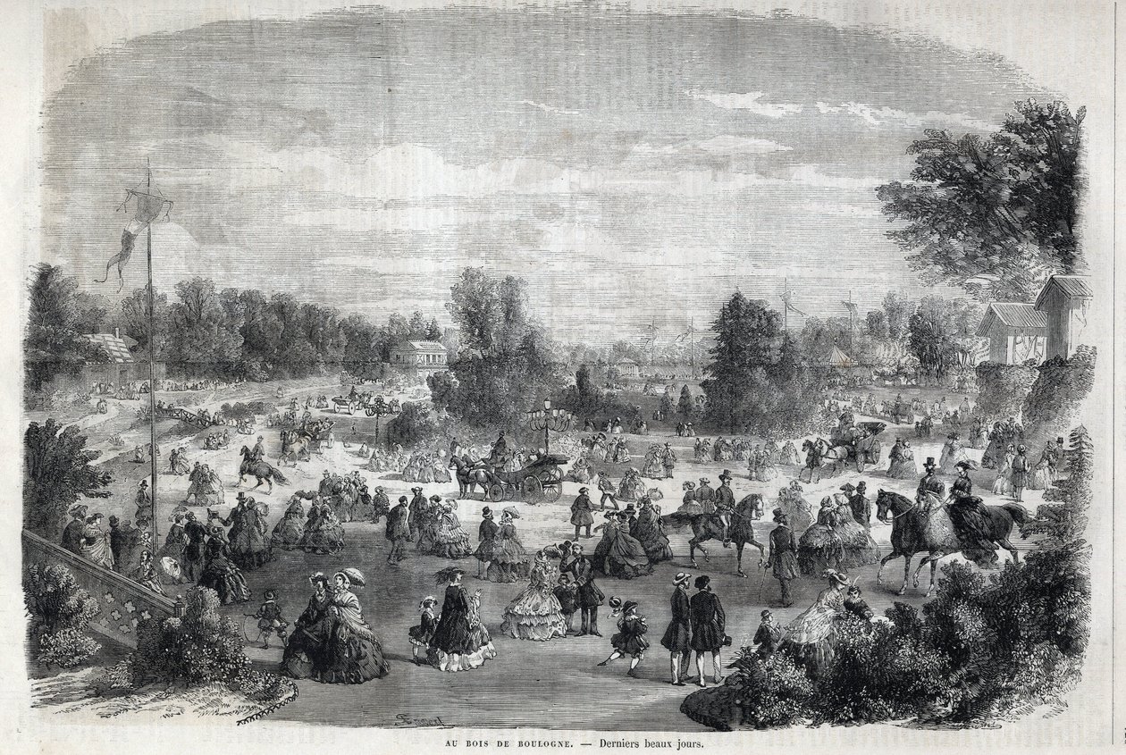 Krásné dny v Bois de Boulogne v Paříži. Gravírování v „The Illustrious Universe“ od Unknown artist