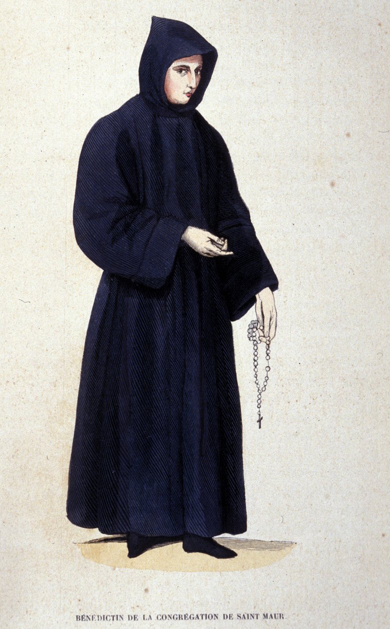 Benediktin z kongregace svatého Maura. Rytina z alba o řeholních řádech, Paříž od Unknown artist