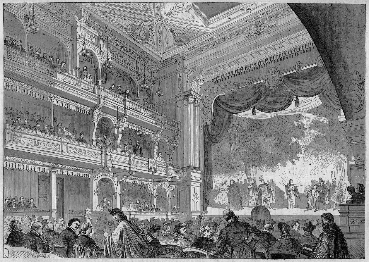Berlín, pohled na nový sál Wallnerova divadla přestavěného v roce 1865. V “” L
