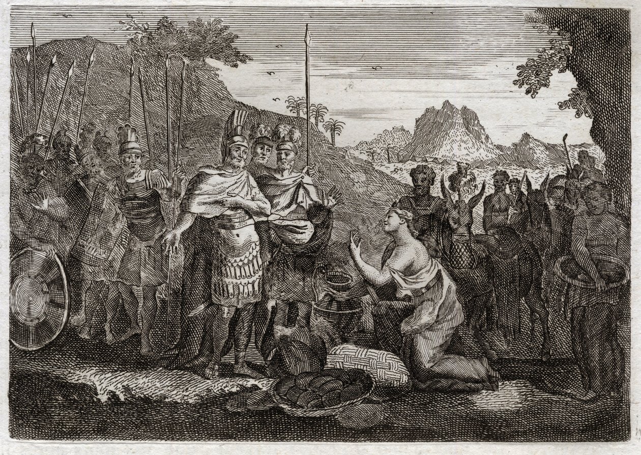 Bible of Royaumont, Starý zákon: Abigail. Abigail, Nábalova žena, svou moudrostí tiší Davidův hněv. Ilustrace z roku 1811. od Unknown artist
