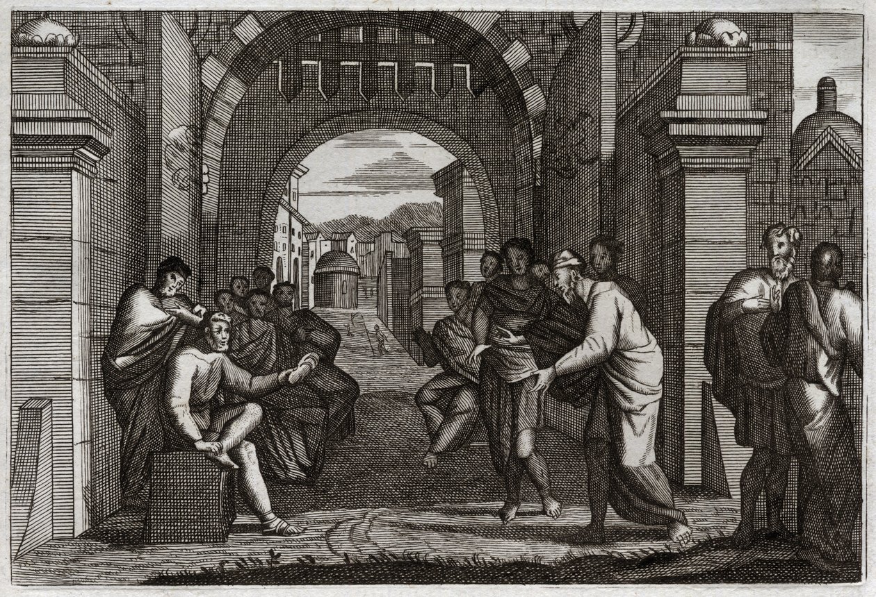 Bible of Royaumont, Starý zákon: Boaz (Booz), blízký příbuzný Ruth, manželka podle nařízení Zákona. Ilustrace z roku 1811. od Unknown artist
