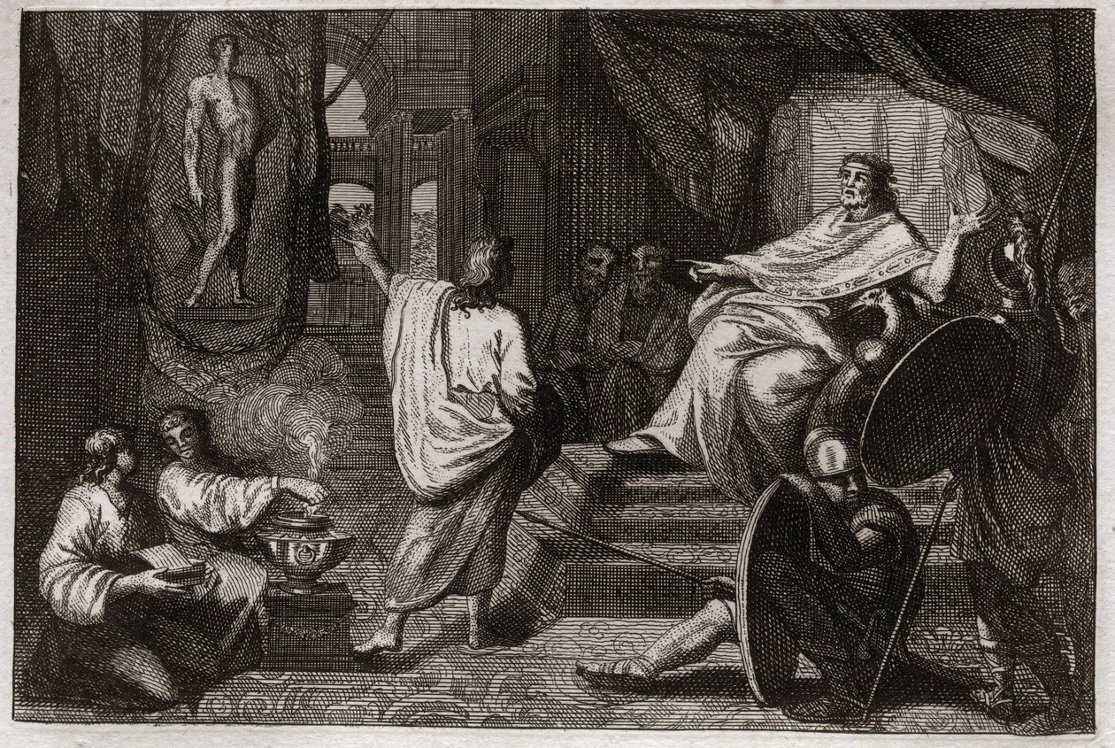 Bible of Royaumont, Starý zákon: Daniel prorok. Prorok Daniel odhalí králi Nabuchodonozorovi II sen, který měl, a vysvětlí mu, co tím myslel. Ilustrace z roku 1811. od Unknown artist