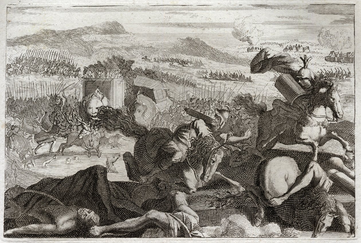 Bible of Royaumont, Starý zákon: Jidášova smrt. Porážka Demetria I. Sotera a Nicanora. Smrt Judy Machabee (Maccabee, Macabee) v bitvě. Ilustrace z roku 1811. od Unknown artist