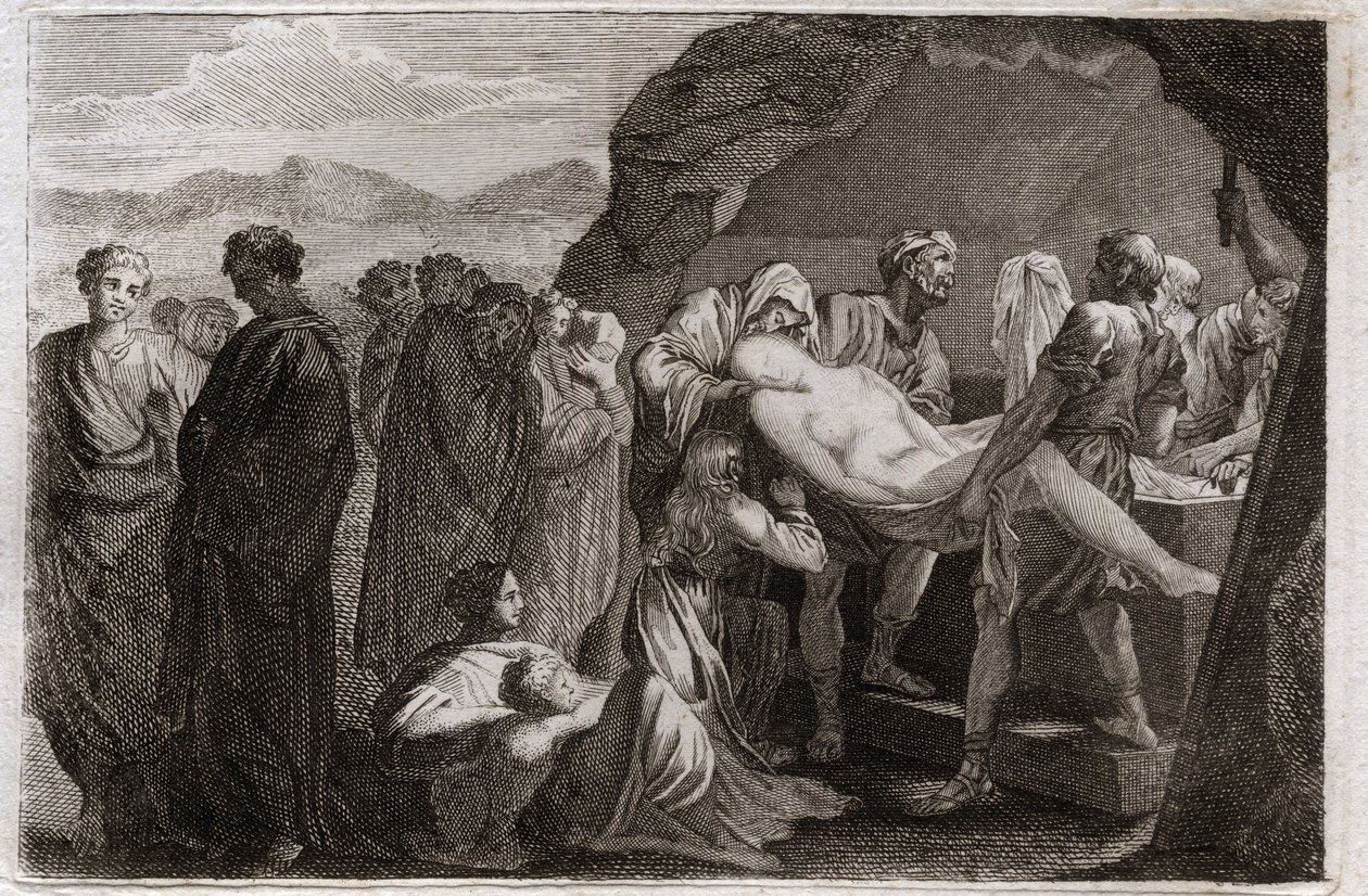 Bible of Royaumont, Starý zákon: Smrt Sáry. Sara (Sarah) umírá. Abraham, aby ho pohřbil, koupil hrob z města Geth. Ilustrace z roku 1811. od Unknown artist