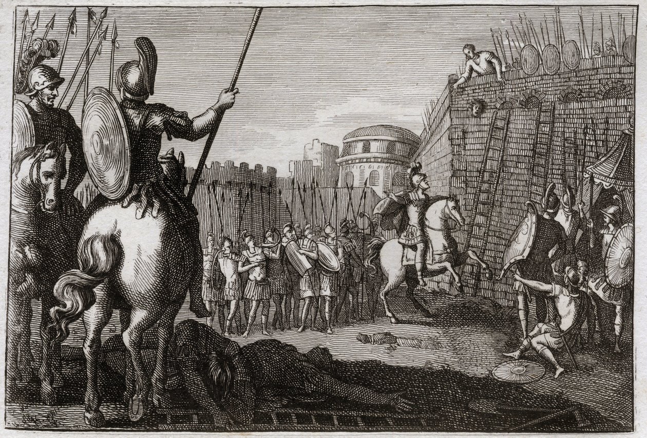 Bible of Royaumont, Starý zákon: Smrt Seba. I povstal Séba (Sheba) proti Davidovi a zajal deset kmenů po něm, a Joáb honil v Abele, nebo mu byla useknuta hlava podle rady ženy. Ilustrace z roku 1811. od Unknown artist