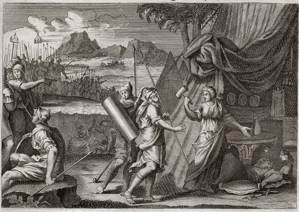 Bible of Royaumont, Starý zákon: Smrt Sisary. Yael (Jael) zabije hlavu kanánské armády Sisra (Sisera nebo Sisara). Ilustrace z roku 1811. od Unknown artist