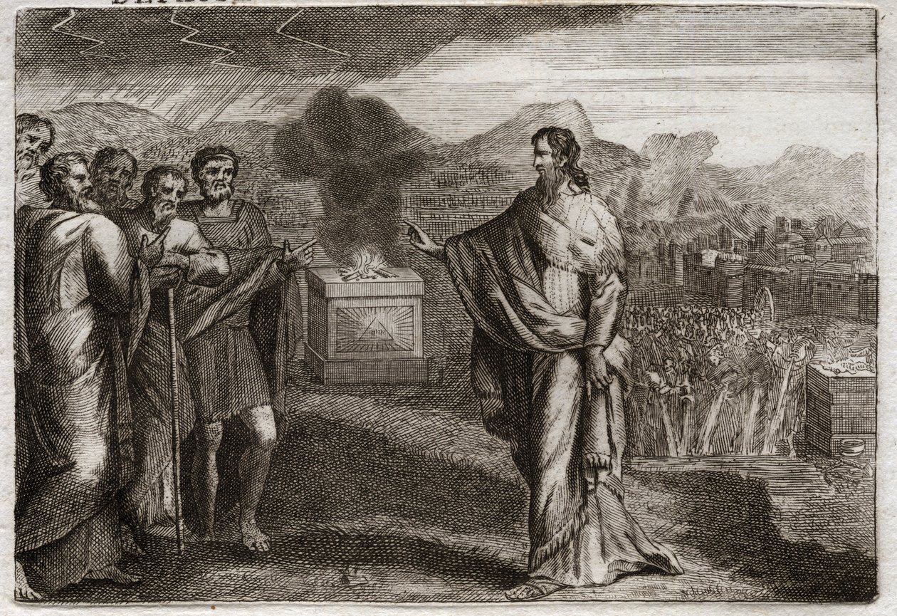 Bible of Royaumont, Starý zákon: Porážka Pelištejců. Samuel nabízí holocaust Bohu. Potom Židé brání Pelištejce. Ilustrace z roku 1811. od Unknown artist