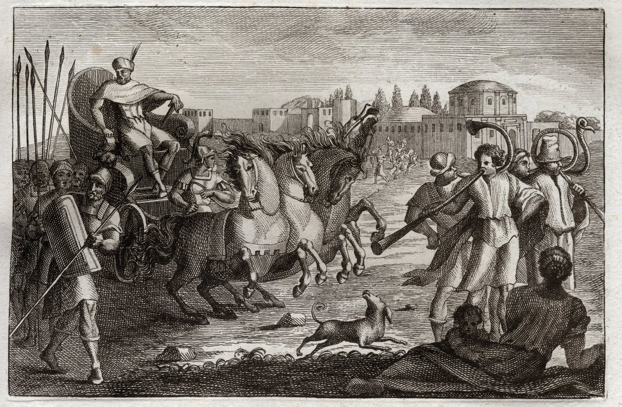 Bible of Royaumont, Starý zákon: Povýšení Josefa. Josef je vychován ve slávě. Ilustrace z roku 1811. od Unknown artist