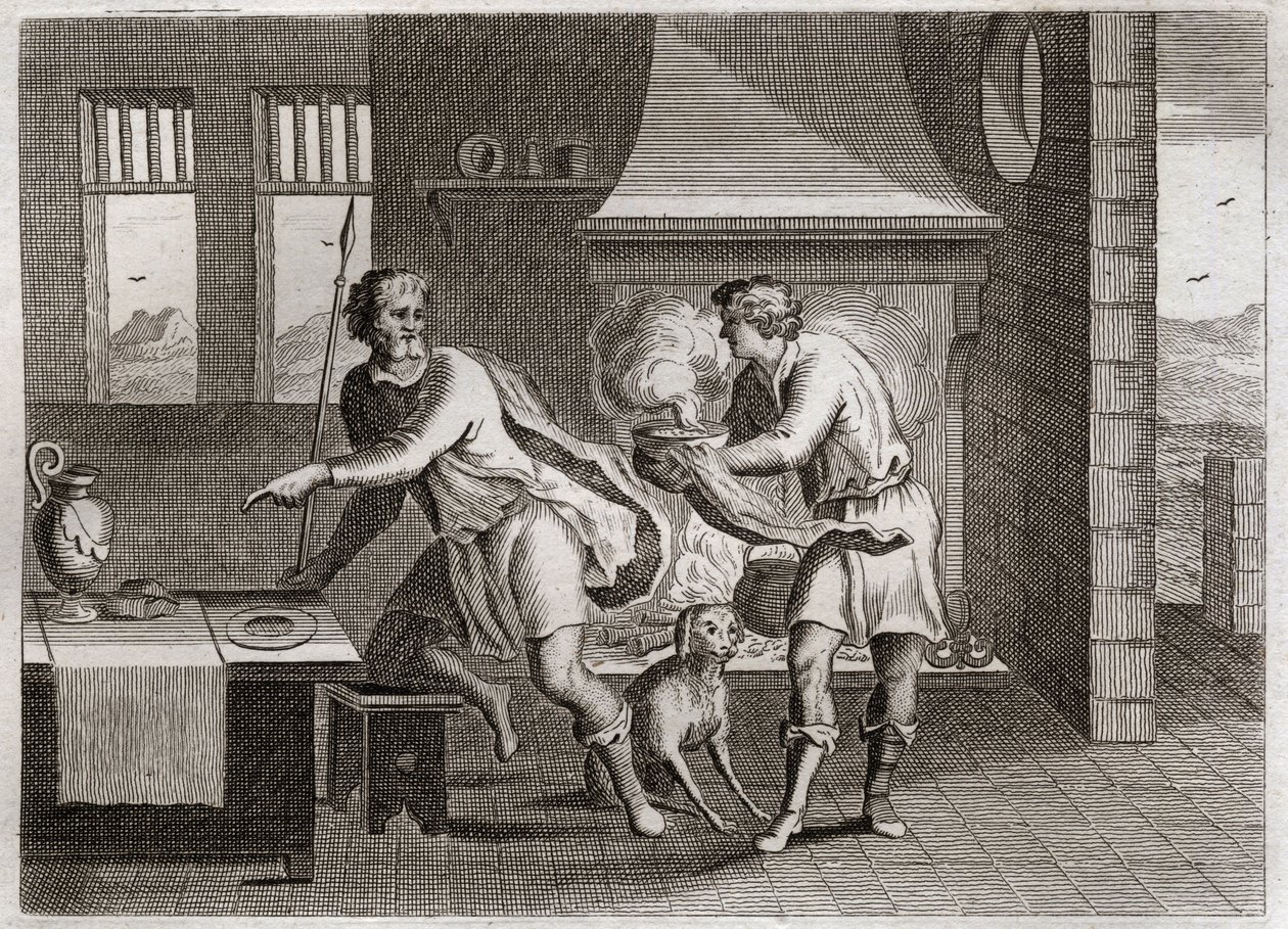 Bible of Royaumont, Starý zákon: Jákob a Ezau. Ezau prodává svému bratrovi Jákobovi, jeho dědovi, právo na čočku. Ilustrace z roku 1811. od Unknown artist