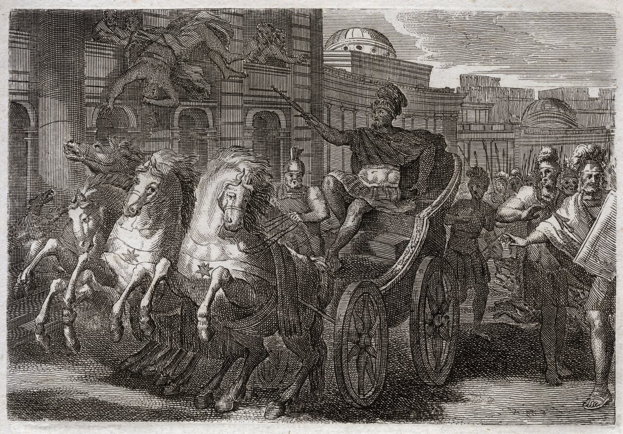Bible of Royaumont, Starý zákon: Jezabel jí psy. Jehu nechal Jezabel vyhodit z okna a sežrala ji od psů. Ilustrace z roku 1811. od Unknown artist