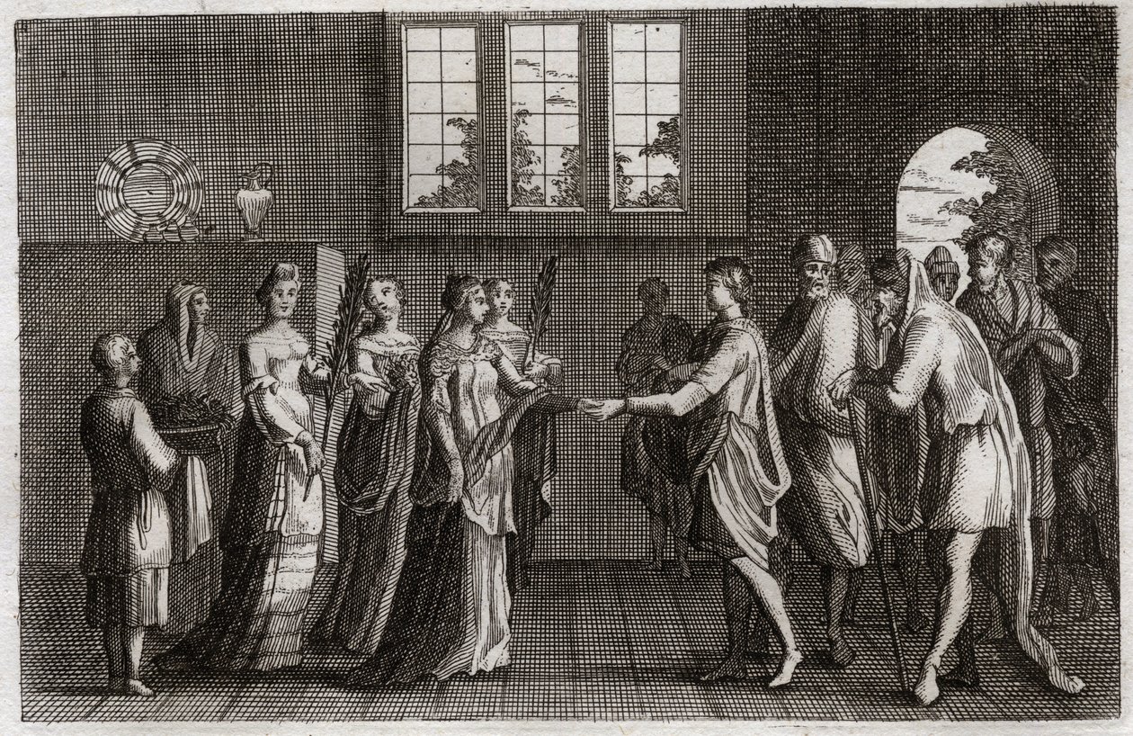 Bible of Royaumont, Starý zákon: Izákova svatba. Izák, syn Abrahamův, se ožení s Rebekou. Ilustrace z roku 1811. od Unknown artist