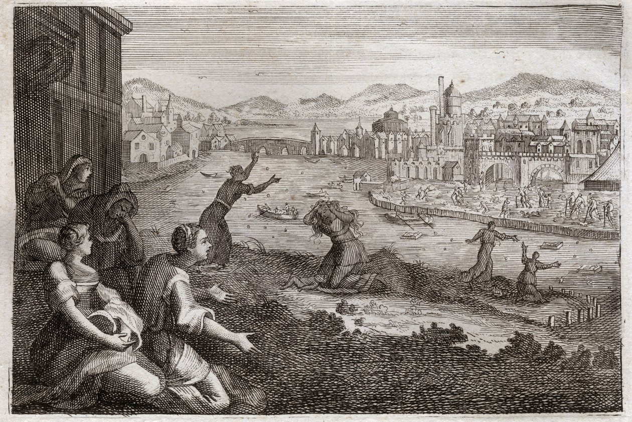 Bible of Royaumont, Starý zákon: Porodní asistentky Egypta. Farao způsobí, aby byli synové Izraelitů svrženi do Nilu. Ilustrace z roku 1811. od Unknown artist
