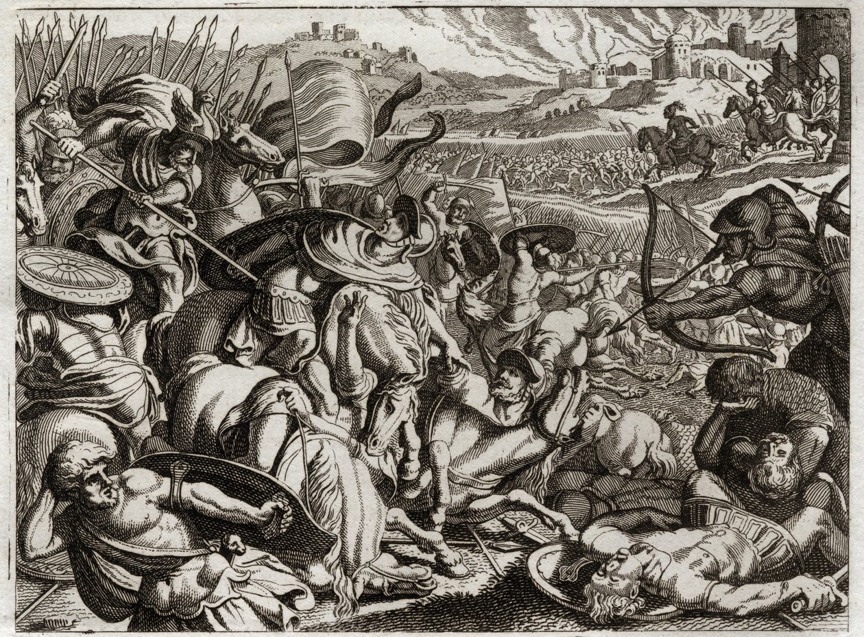 Bible of Royaumont, Starý zákon: Trest benjamitů. Kmen Benjamin je vyhuben. Ilustrace z roku 1811. od Unknown artist