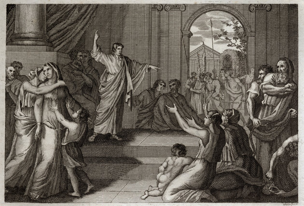 Bible of Royaumont, Starý zákon: Susanne delivree. Bůh používá moudrost mladého Daniela, aby vysvobodil Susanne ze smrti, ke které byla nespravedlivě odsouzena. Ilustrace z roku 1811. od Unknown artist