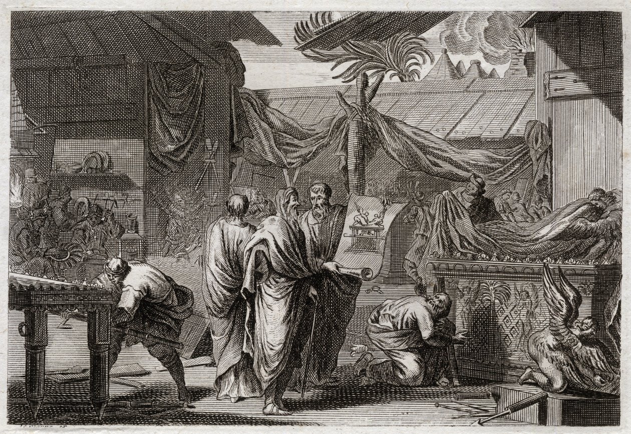 Bible of Royaumont, Starý zákon: Tabernacle. Mojžíš zřídil svatostánek podle řádu, který dostal od Boha. Ilustrace z roku 1811. od Unknown artist