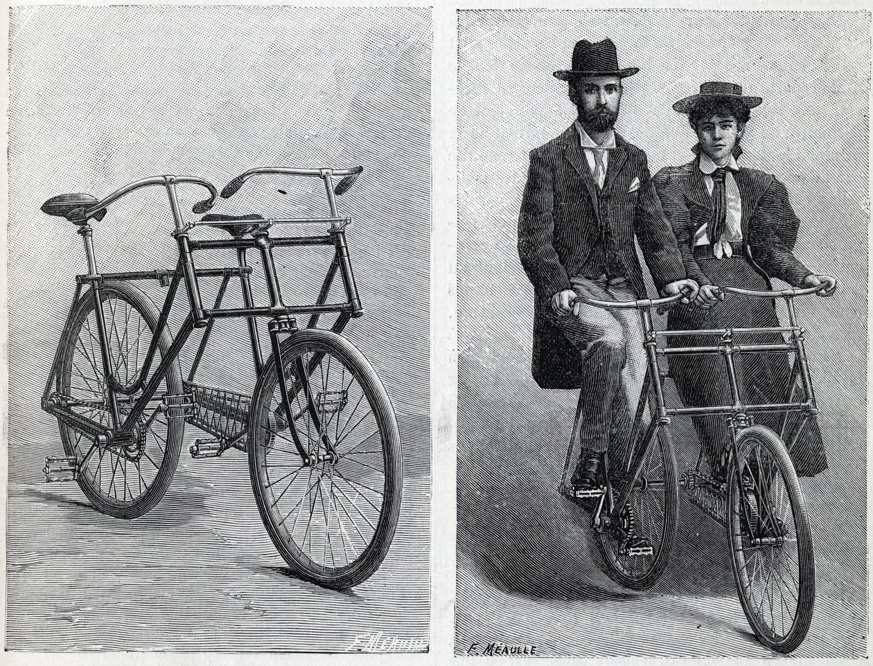 Kolo má dvě sedačky od výrobce "Puntett Cycle" bez cyklistů a s cyklisty. Gravírování do ""La Nature"" od Unknown artist