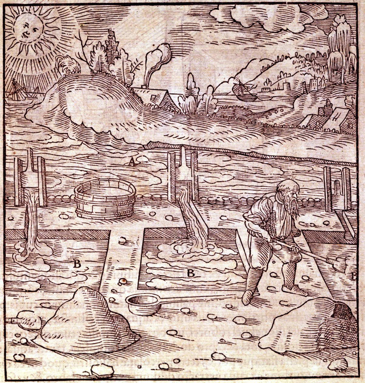 Sklizeň bitumenu. Georg Bauer Agricola “De Re metallica”” kniha ze 16. století. Bibl. z vědeckého muzea v Miláně. od Unknown artist