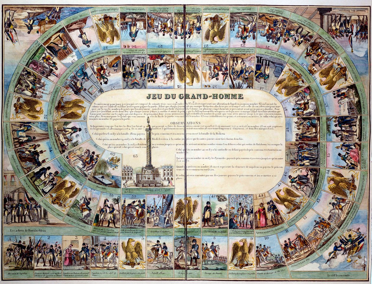 Deskové hry: deska „Hra velkého muže“, model hry husa vzdávající hold císaři Napoleonovi I. (1769-1821). Soukromá sbírka 19. století od Unknown artist
