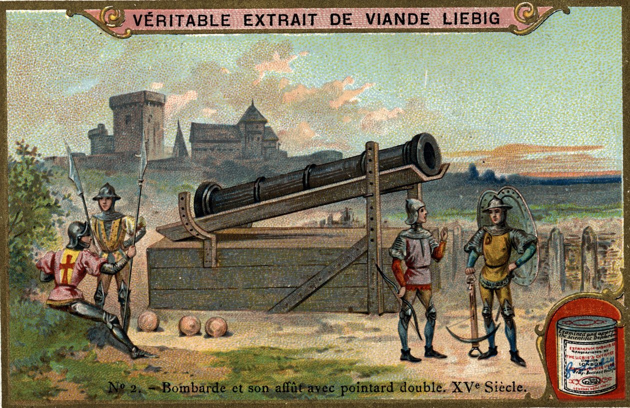 Bombarde a jeho hodinky s dvojitým hrotem. 15. století. Chromo Liebig. od Unknown artist