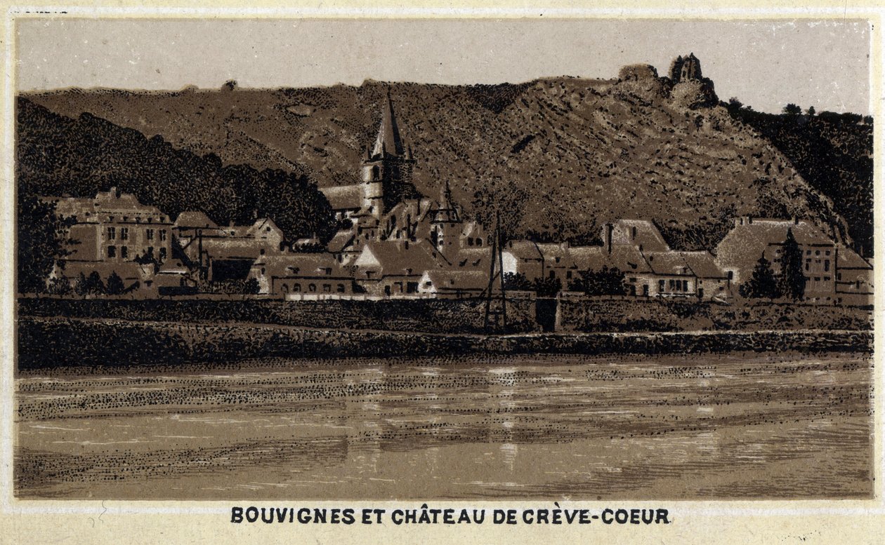 Bouvignes sur Meuse a Chateau de Creve Coeur (Creve-Coeur nebo Crevecoeur), Valonsko, Belgie od Unknown artist