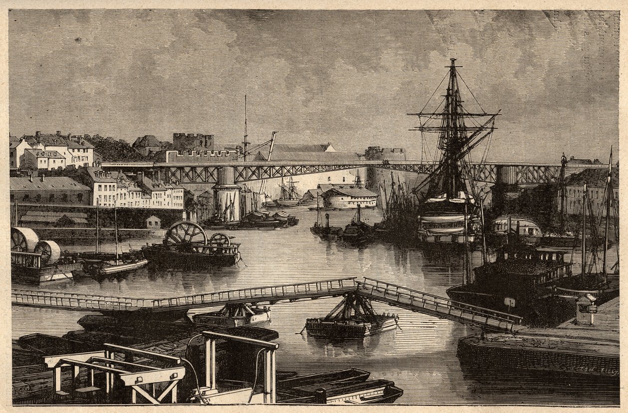 Brest - Vojenský přístav - Finistere - Bretaň - rytina "" PATRIE"" - PECTURESSE POPIS FRANCIE V 6 SVAZTECH LUCIEN HUARD - konec 19. století od Unknown artist