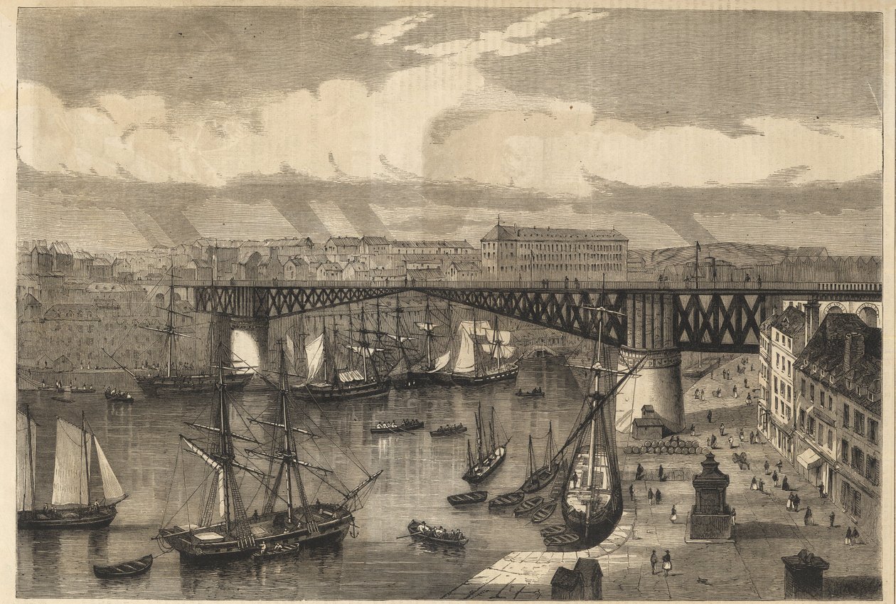 Brest - velký otočný most v roce 1864 - Národní most - otočný most - od Unknown artist